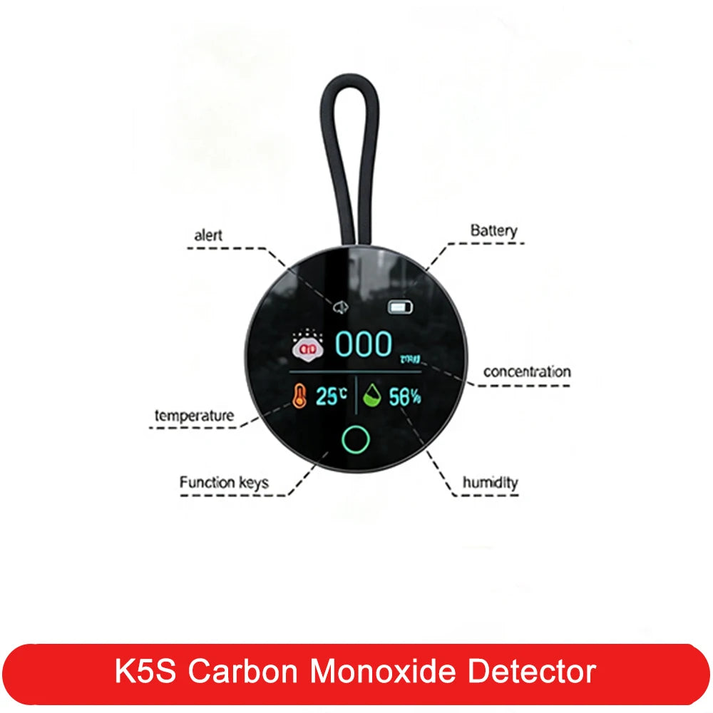 ANSIKI K5S Carbon Monoxide Detector - Portable 3-in-1 CO Monitor with Temperature & Humidity Sensor for Home, RV & Travel