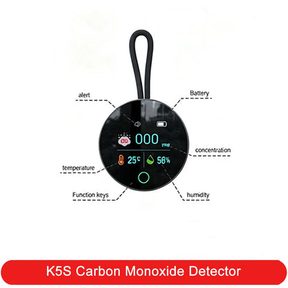 ANSIKI K5S Carbon Monoxide Detector - Portable 3-in-1 CO Monitor with Temperature & Humidity Sensor for Home, RV & Travel