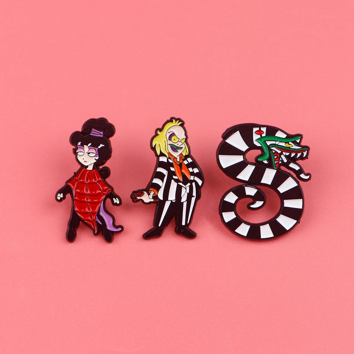 3-Piece Horror Movie Enamel Pin Set - Funny Snake Character Brooches for Clothing, Backpacks, and Collectors’ Gifts