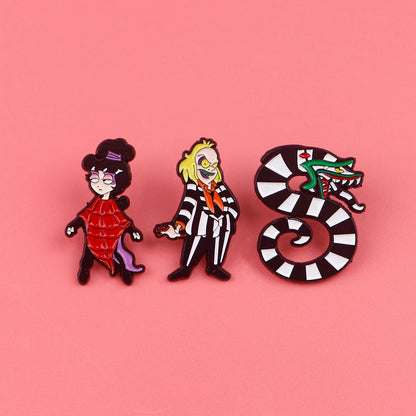 3-Piece Horror Movie Enamel Pin Set - Funny Snake Character Brooches for Clothing, Backpacks, and Collectors’ Gifts