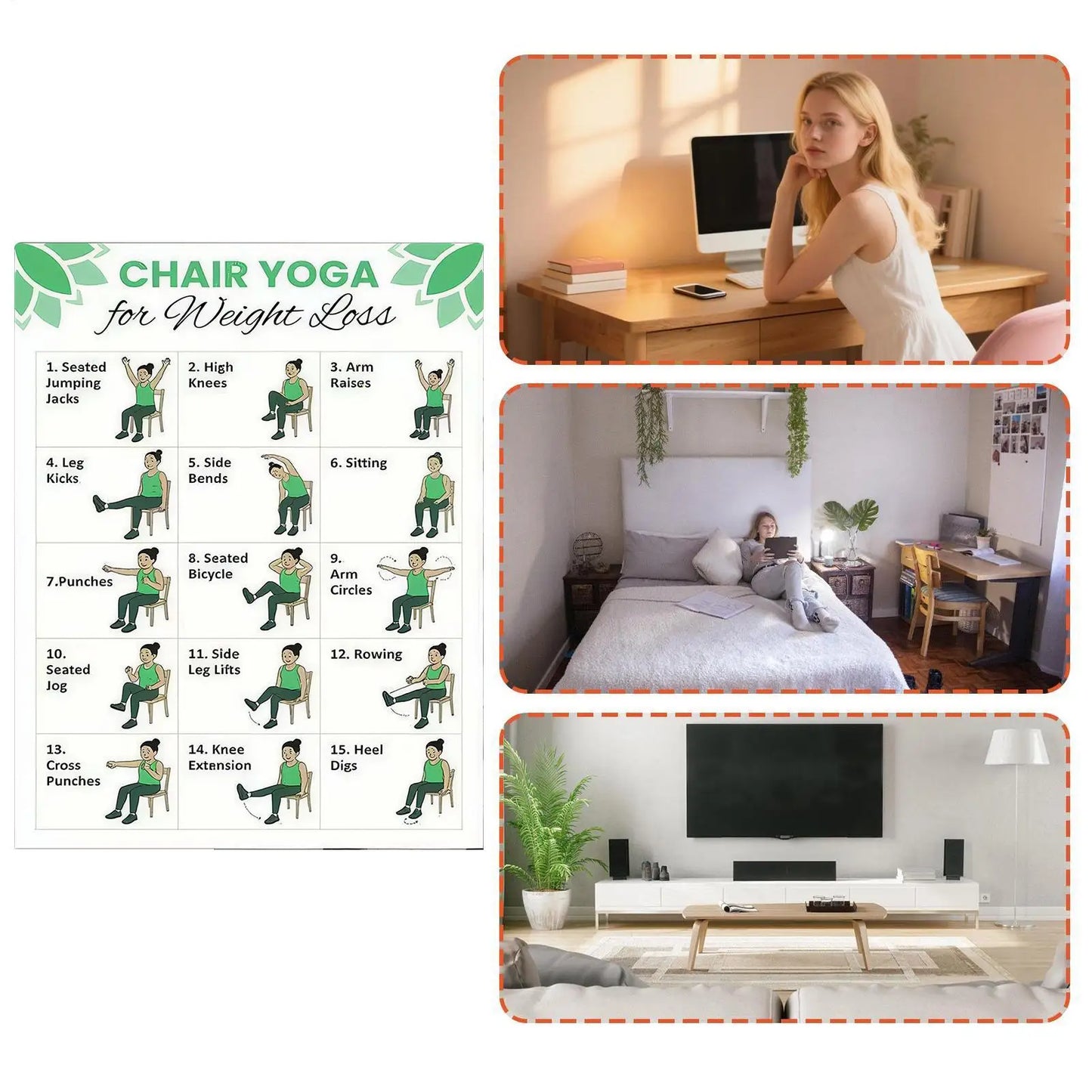 30-Day Chair Yoga Workout Chart Set – 2-Piece Guide for Seniors & Beginners, Improve Mobility, Balance & Flexibility