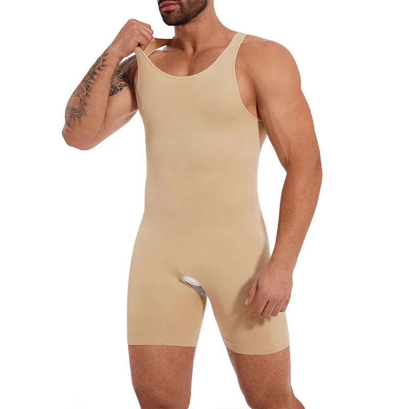 Men’s Sleeveless Bodysuit Shaper — Full Body Compression Undershirt, Tummy Control Slimming Vest Shapewear