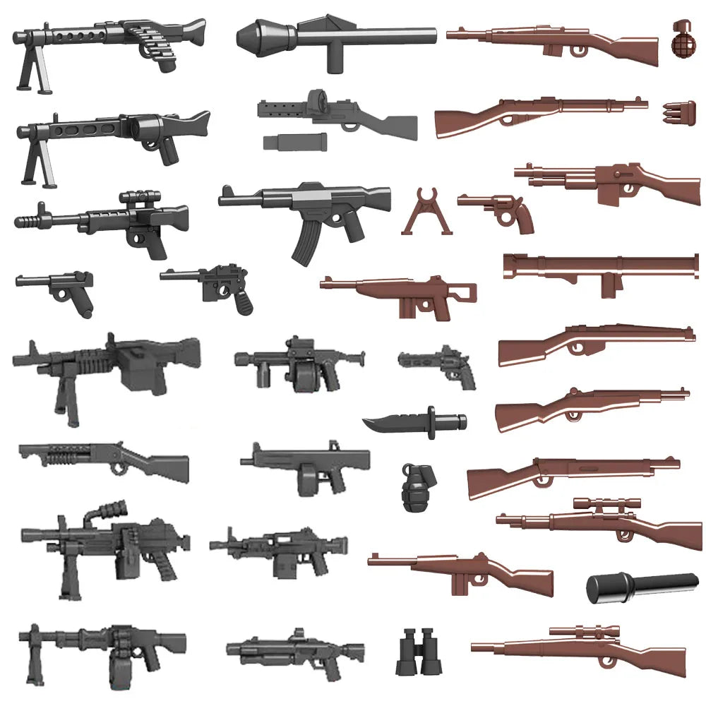 Military Soldier Building Block Figures - MOC Army Weapons Set with Rifles, Rocket Launcher & Mini Gun Toy Gift