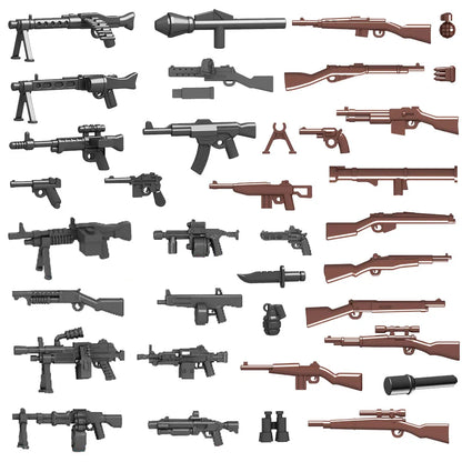 Military Soldier Building Block Figures - MOC Army Weapons Set with Rifles, Rocket Launcher & Mini Gun Toy Gift