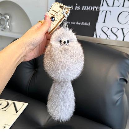 2024 Cute Real Fox Fur Plush Keychain – Pompom Bag Pendant & Car Key Ring Toy for Girls