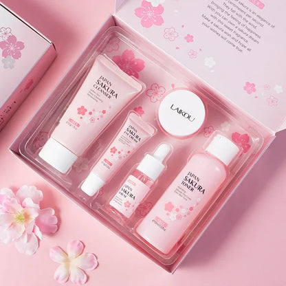 LAIKOU Sakura Skincare Set - 5 Piece Beauty Kit for Moisturizing, Pore Care & Fine Line Reduction