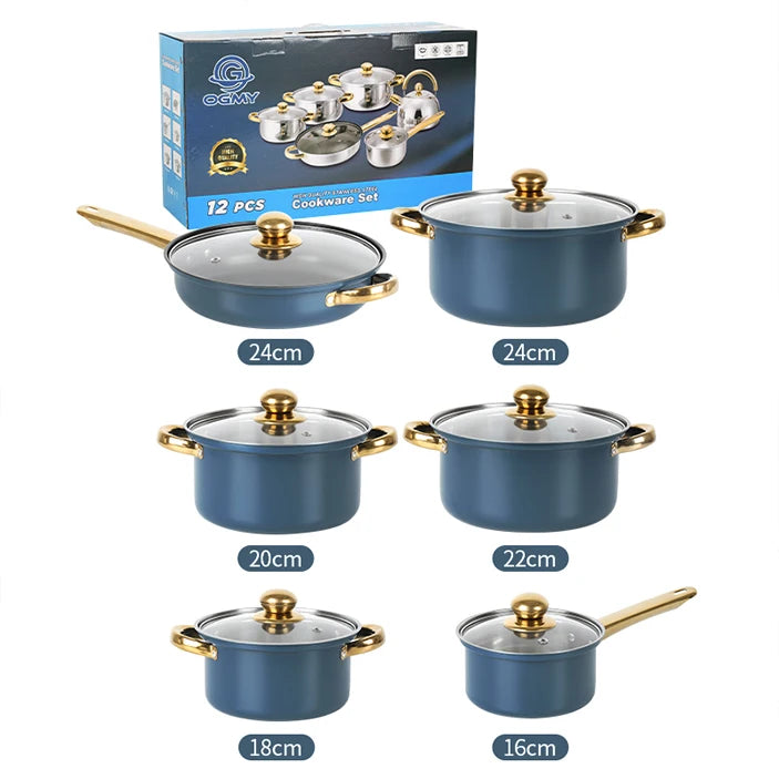 6-Piece Non-Stick Cookware Set - Stainless Steel Frying Pans Pots and Casserole Kitchen Set