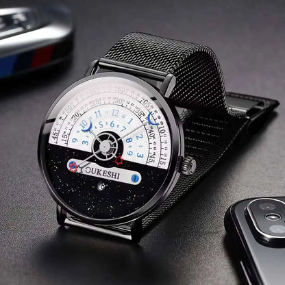 Men’s Fashion Mesh Band Quartz Watch — Business Wristwatch with Calendar Reloj Hombre