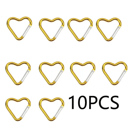 10PCS Heart Shape Aluminum Carabiner Clips - Tactical Keychain Hooks for Outdoor Gear, Water Bottles & EDC Tools