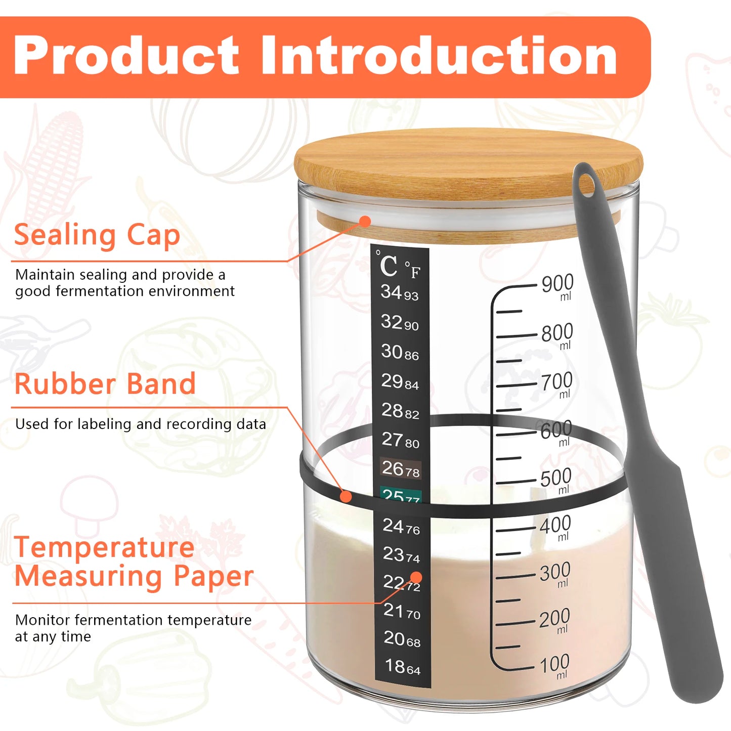 900ml Sourdough Fermentation Jar - Clear Glass with Wide Mouth and Lid - Essential Sourdough Starter Container for Baking Supplies