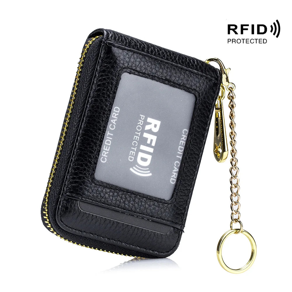 RFID Blocking Card Holder Wallet – Mini Zipper ID & Bus Card Case with Anti-Theft Protection for Keys & Cards