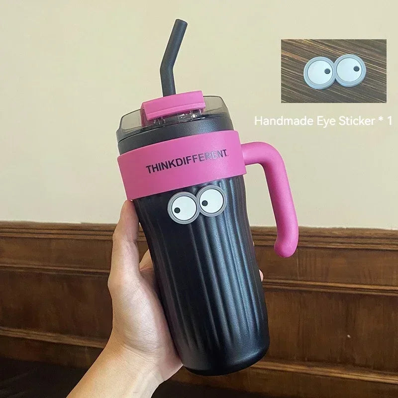 860ML Stainless Steel Coffee Cup – Outdoor Thermo Water Bottle with Straw, Vacuum Flask for Cold & Hot Drinks