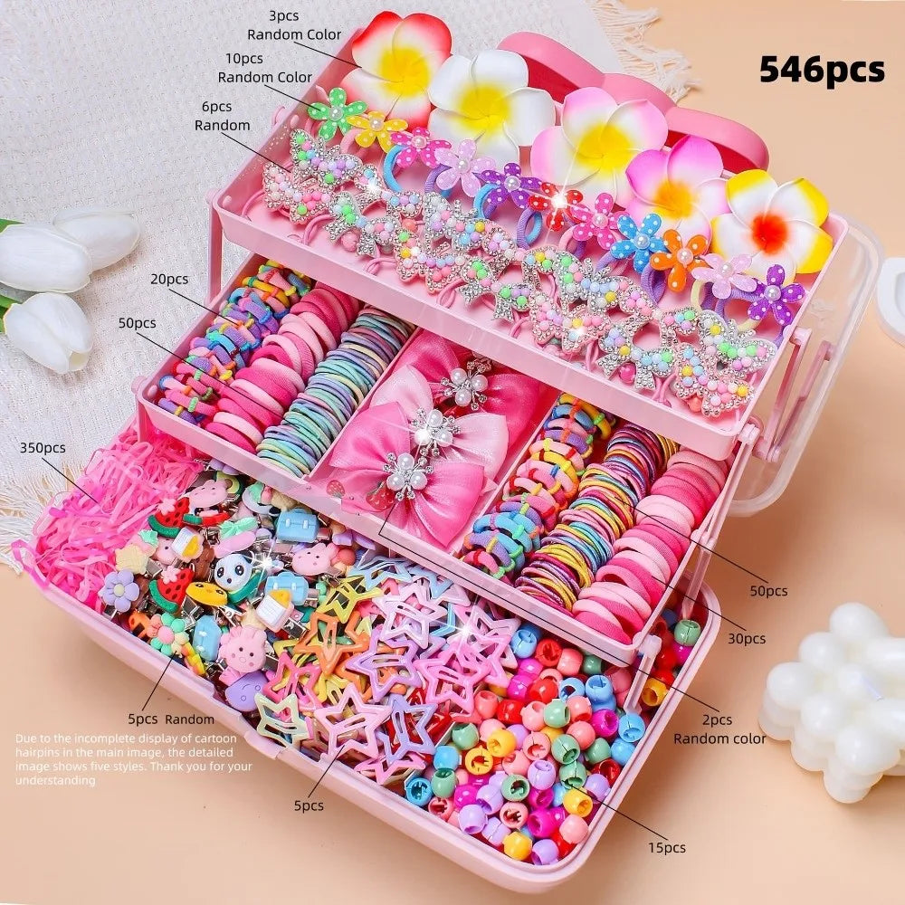 546PCS Bow Hair Accessories Set - Colorful Elastic Hair Ties and Clips for Girls and Children