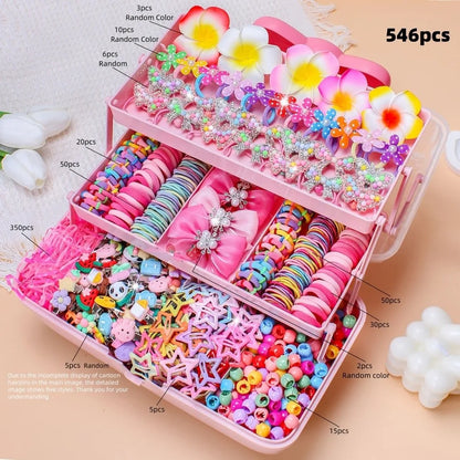 546PCS Bow Hair Accessories Set - Colorful Elastic Hair Ties and Clips for Girls and Children