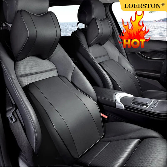 Breathable Memory Foam Car Neck & Lumbar Support Pillow – Slow Rebound Headrest Cushion for Comfortable Driving
