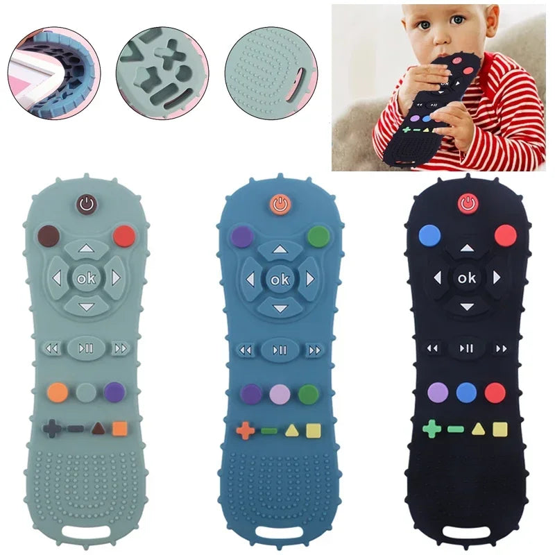 Silicone TV Remote Teether Toy - Baby Sensory Learning & Soothing Chew Toy