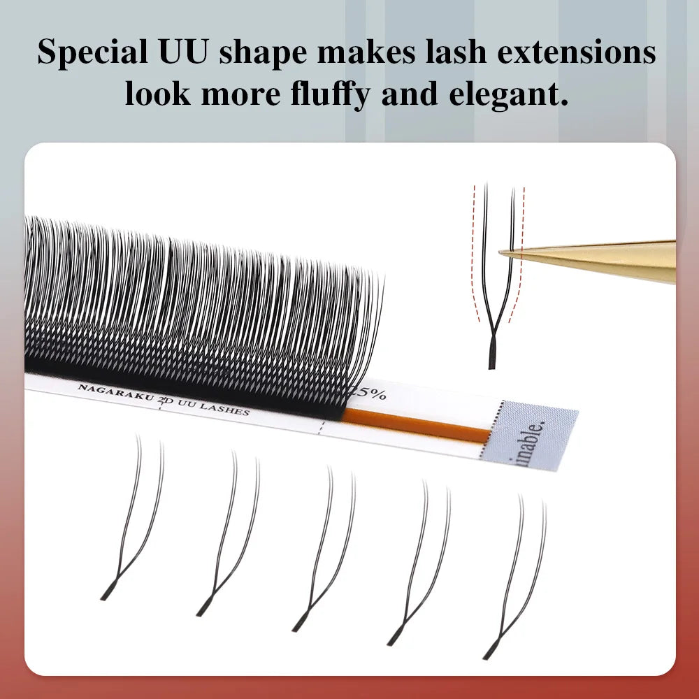 NAGARAKU U-Shape YY 2D UU Mink Eyelash Extensions — Natural Soft Premium Brazilian Cilios Lashes