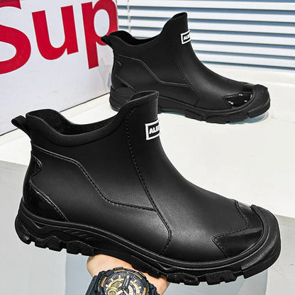 Men’s Waterproof Rain Shoes – Thickened Warm Rubber Short Boots for Work, Fishing & Kitchen Use