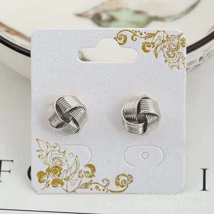 Gold Twisted Flower Stud Earrings – Creative Small Metal Jewelry for Women