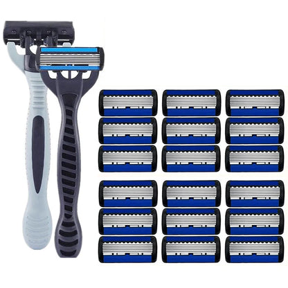 Men’s Manual Safety Razor – 6-Layer Stainless Steel Hair Removal Knife with Replaceable Heads and Razor Tools