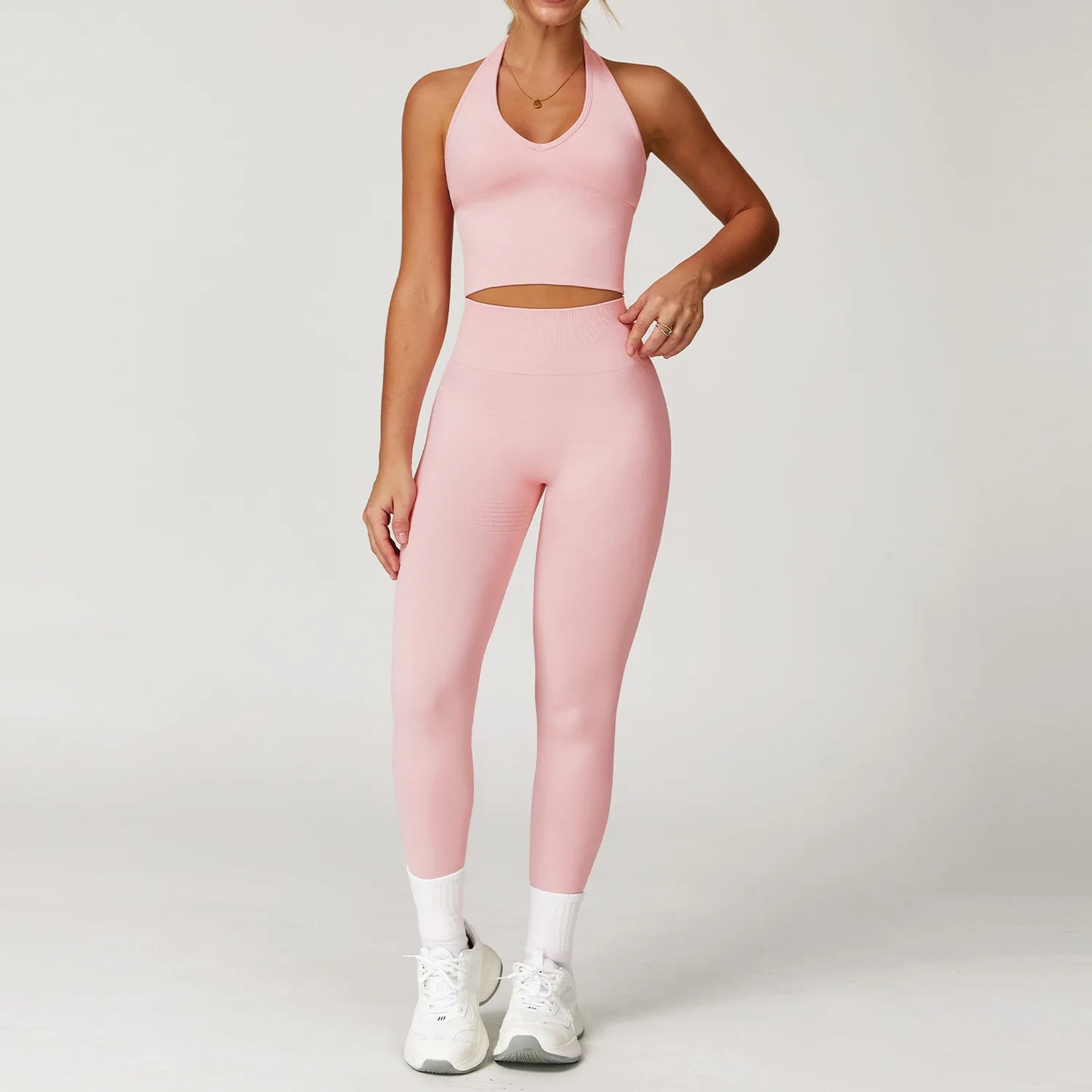 Women’s Seamless 2/3 Piece Yoga Set – Fitness Workout Sportswear with Leggings, Sports Bra & Long Sleeve Gym Outfit