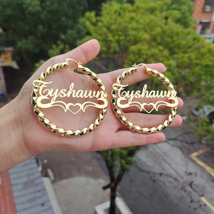 DODOAI Custom Twist Hoop Earrings – Bold Rope Earrings with Personalized Name for Women, Unique Jewelry