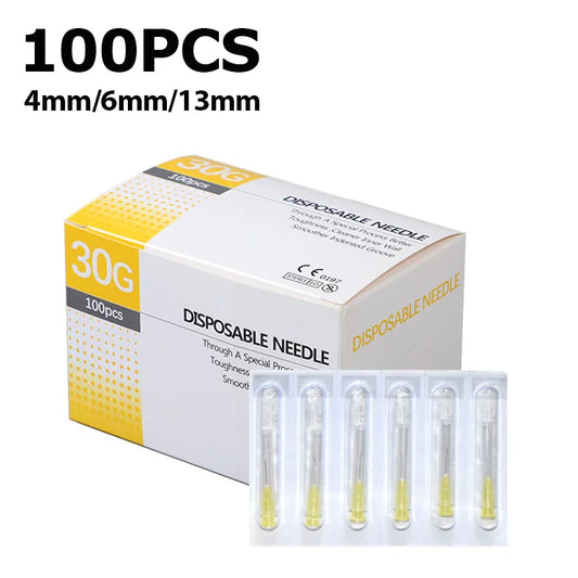 100PCS 30G Painless 4/6/13mm Ultrafine Transparent Syringe Needles with Clear Tip Cap - Beauty & Pharmaceutical Use