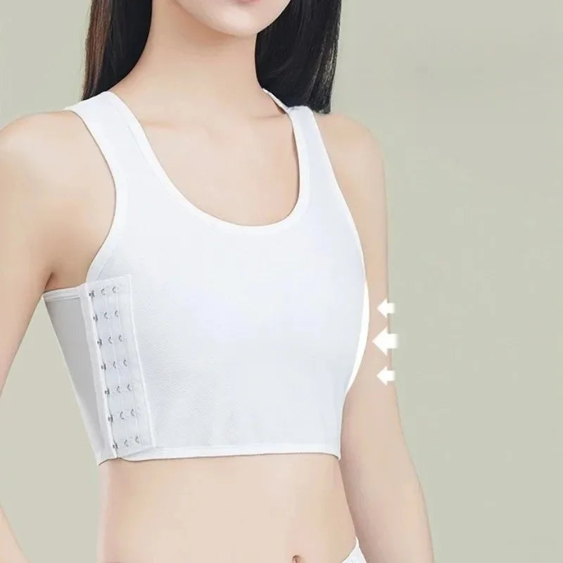 Women’s Breathable Chest Binder Vest - Seamless Wireless Compression Tank Top with Side Buckle Closure