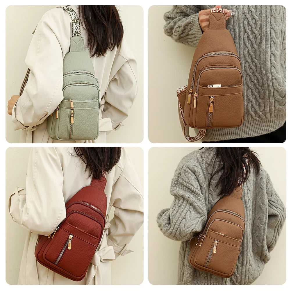 Fashionable Women’s Chest Bag – High-Quality PU Leather Waterproof Crossbody Messenger Bag for Travel & Cycling