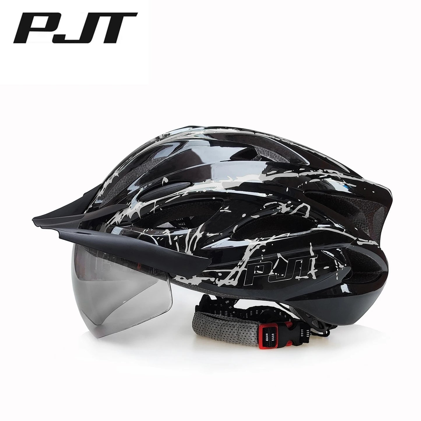 PJT 4-in-1 Lightweight Cycling Helmet - 18 Breathable Holes, Detachable Sun Visor & Goggles for Adults, Road & MTB Bike Helmet