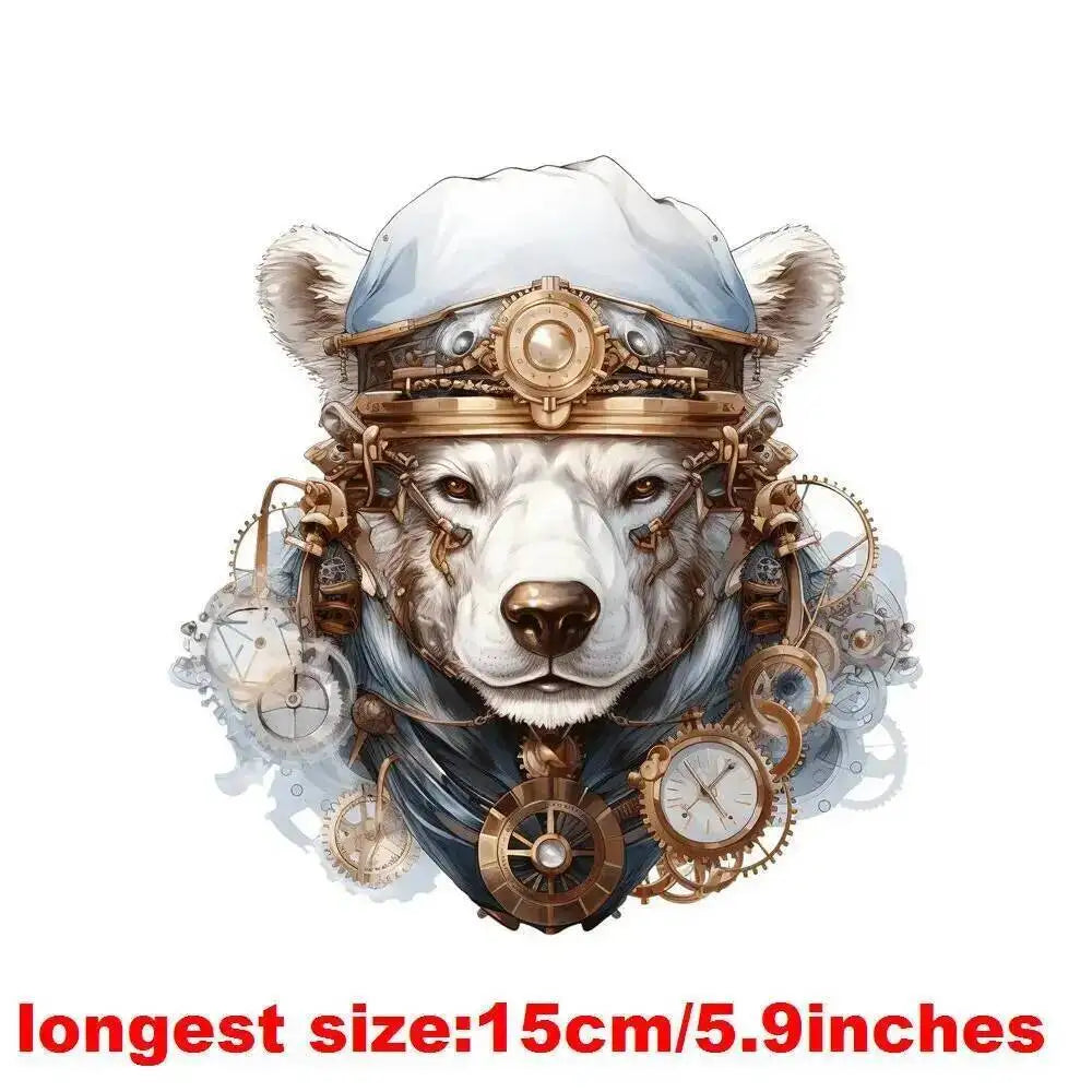 15cm Kids Steampunk Lion Iron-On Patch – Animal Heat Transfer Sticker for DIY Clothing, Apparel & Fabric Decoration Print