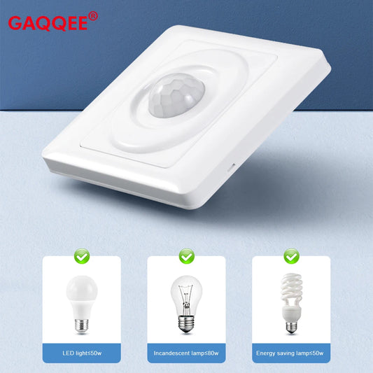 AC 220V LED PIR Motion Sensor Light Switch, Infrared Human Detection, Auto On/Off for Corridor & Staircase