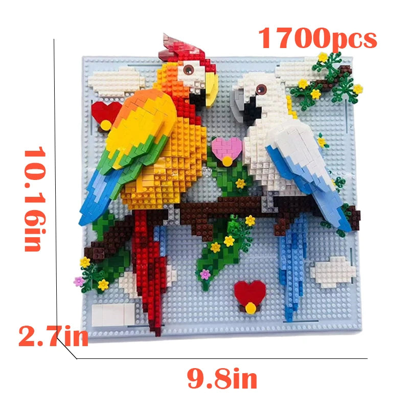 Creative 3D Wall Art Frame DIY Building Block Set – Shark, Eagle & Parrot Micro Animal Particle Model Toy for Adults Home Decor Gift