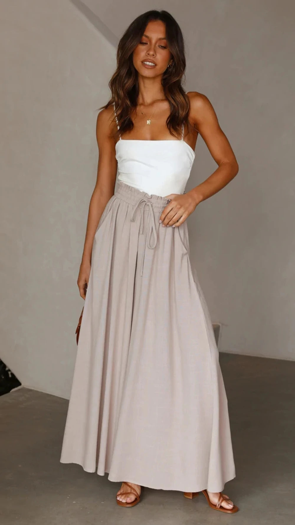 Women’s Summer Wide Leg Pants – Elastic Waist Casual Loose Fit Trousers Breathable Beach Lounge Pants