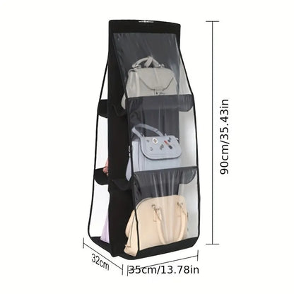 Black Handbag Hanging Organizer – 6 Pocket Foldable Oxford Cloth Storage Bag for Closet and Bedroom
