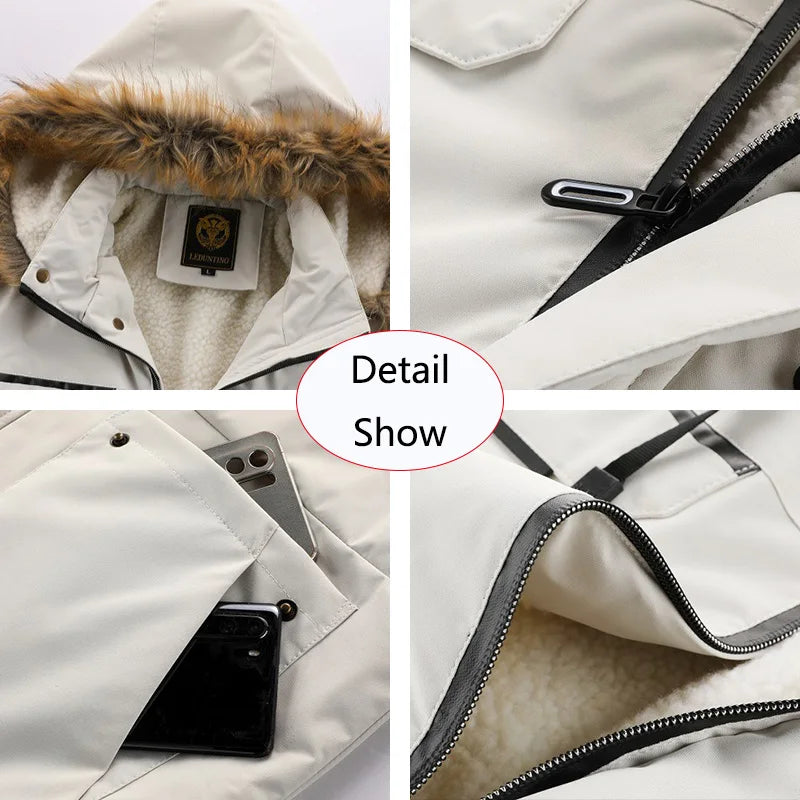 Men's Winter Fleece Jacket - Warm Windproof Outdoor Coat with Removable Hood for Hiking & Casual Wear