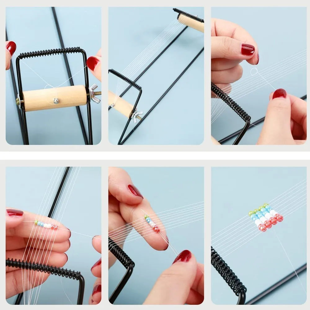 Easy-to-Use Beading Loom DIY Tool | Weaving with Elastic Band Charm | Czech Glass Beads Needle Included | Bracelet & Necklace Jewelry Making Kit
