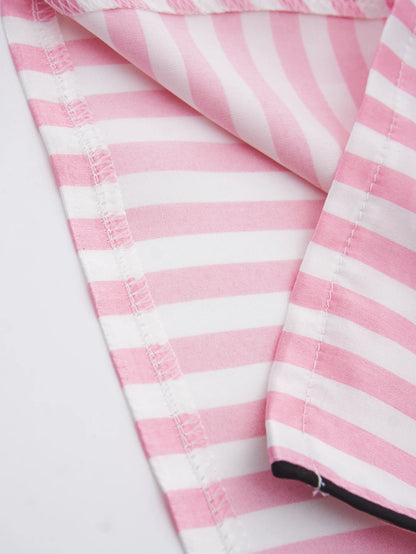 Classic Striped Satin Pajama Set – Short-Sleeve Top with Pocket & Long Pants Sleepwear with Lapel Collar