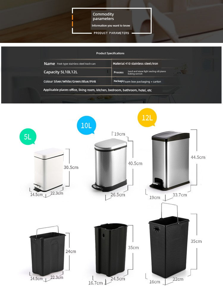 Stainless Steel Pedal Trash Can – Large Home & Living Room Trash Bin with Lid, Nordic Style Bathroom Waste Bin