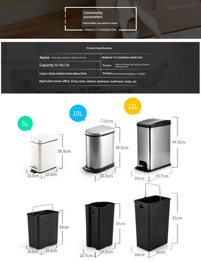 Stainless Steel Pedal Trash Can – Large Home & Living Room Trash Bin with Lid, Nordic Style Bathroom Waste Bin