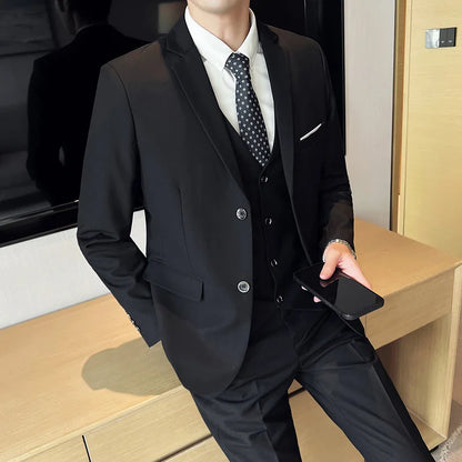High-Quality Men’s 3-Piece Suit Set — Business Casual & Wedding Outfit (Jacket + Vest + Trousers), 2024 Fashion Banquet, Sizes S-6XL
