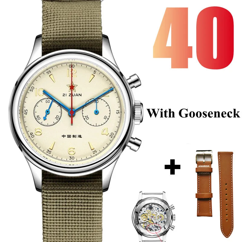 RED STAR 1963 Men's Chronograph Watch - 38mm Pilot Design with Seagull ST1901 Movement & Sapphire Glass