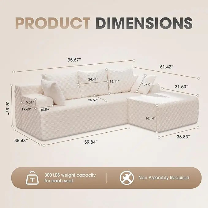 Modular L-Shaped 3-Seat Sectional Sofa — Memory Foam, Deep Seating & Storage