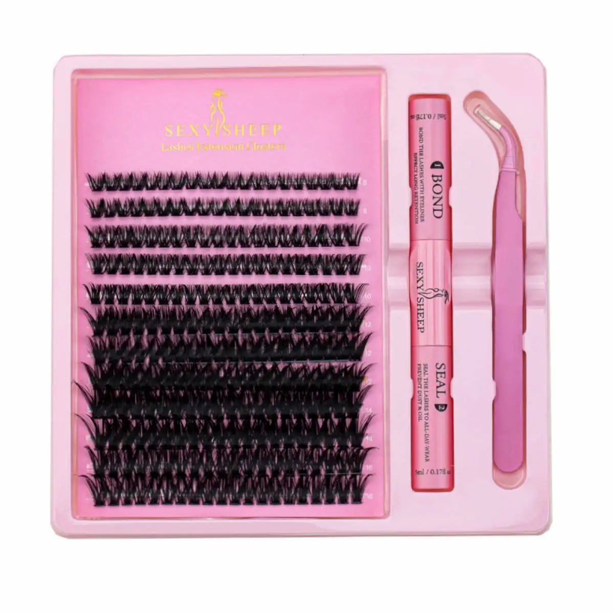 DIY Eyelash Extension Kit – Individual Lash Clusters (8-16mm) with Bond, Seal & Applicator