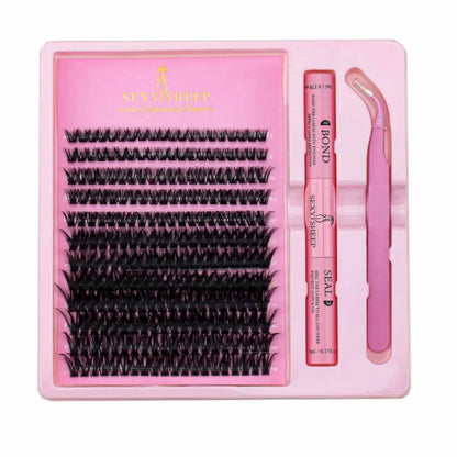 DIY Eyelash Extension Kit – Individual Lash Clusters (8-16mm) with Bond, Seal & Applicator