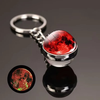 Glow in the Dark Solar System Keychain – Luminous Nebula Planet Key Ring with Moon, Earth, Sun, Double-Sided Glass Ball