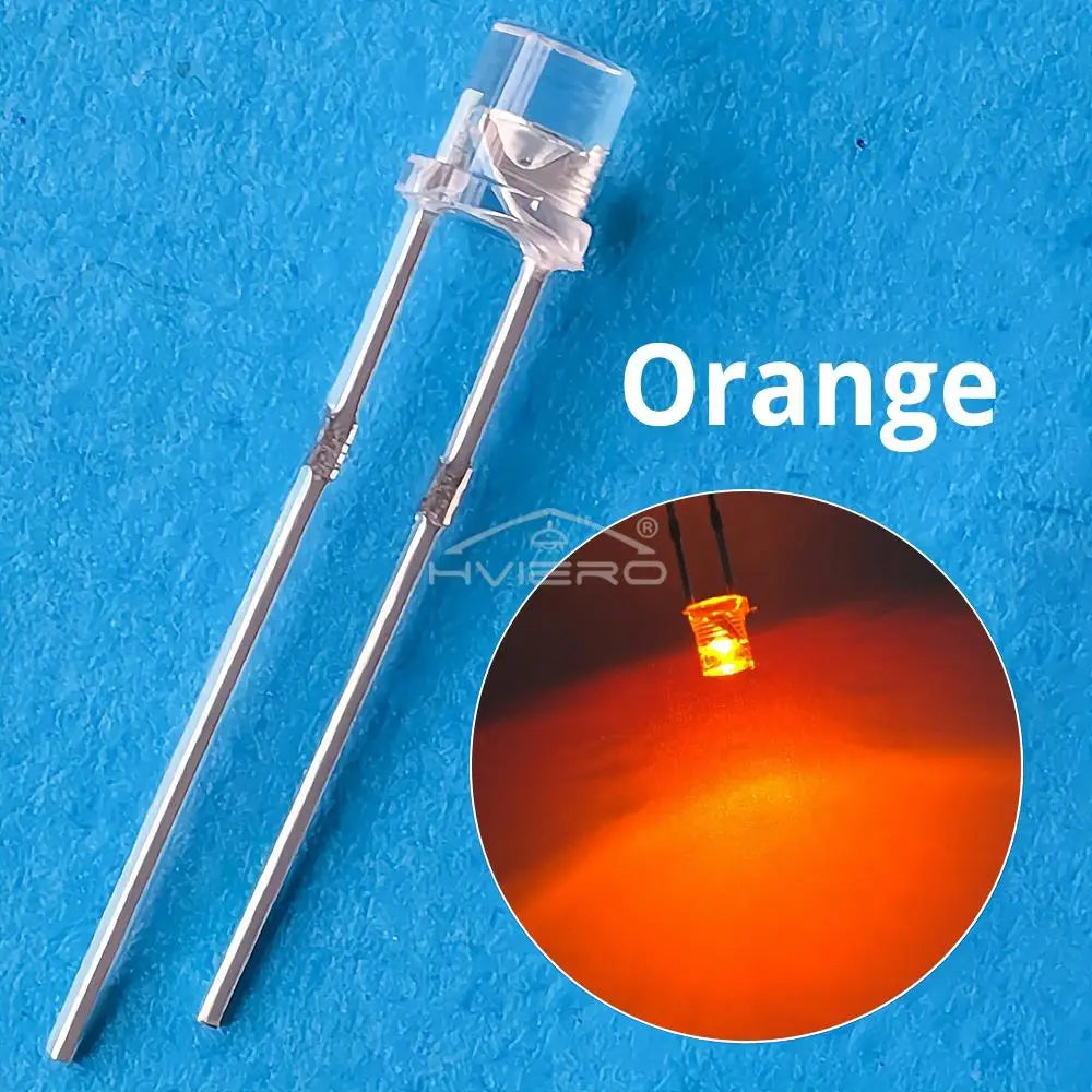100x 3mm Flat Head LED Bulbs - Bright Wide Angle Light Emitting Diodes for DIY Electronics & Decorations
