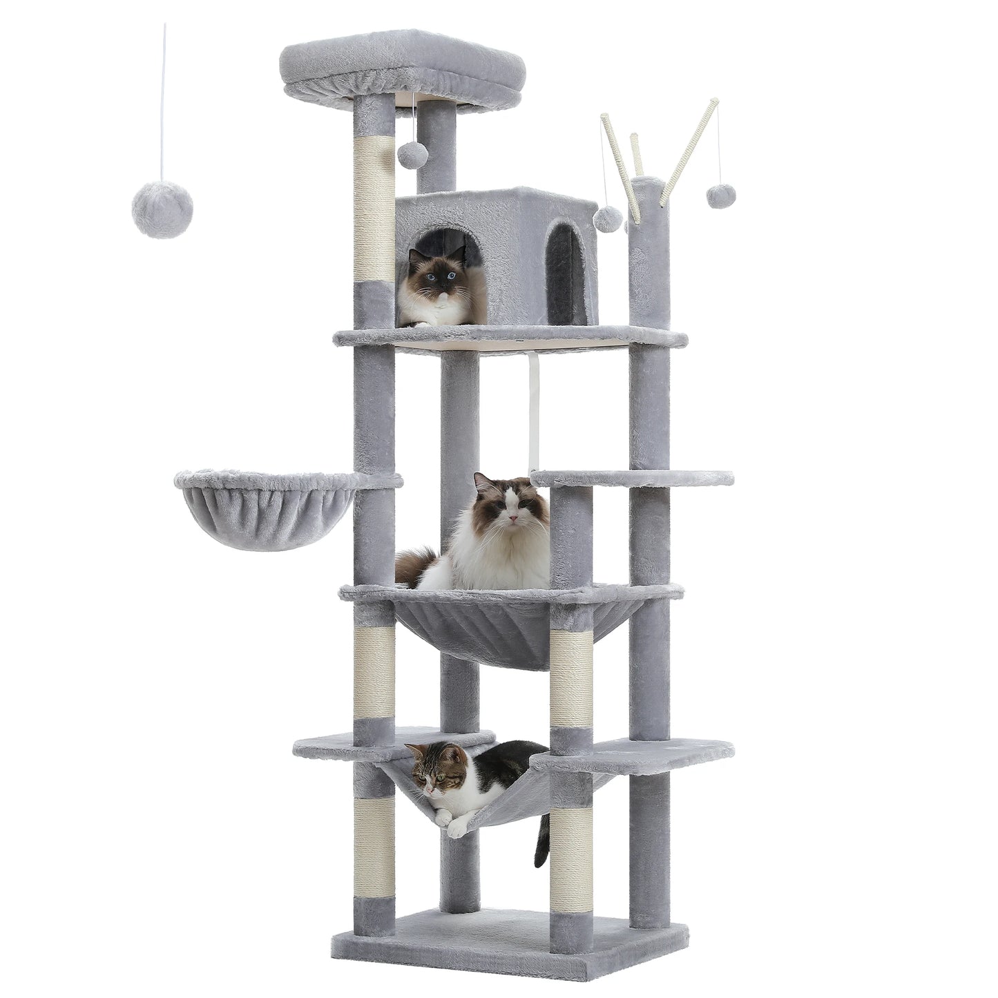 Large Cat Tree Tower – Multi-Level Plush Indoor Cat Condo with Scratching Posts, Boards, Perches & Caves