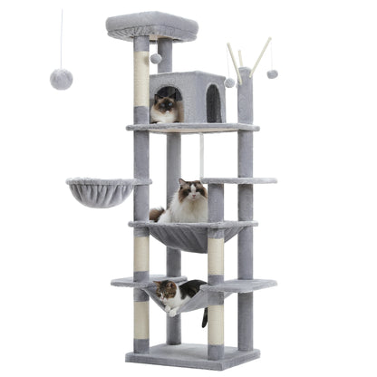 Large Cat Tree Tower – Multi-Level Plush Indoor Cat Condo with Scratching Posts, Boards, Perches & Caves