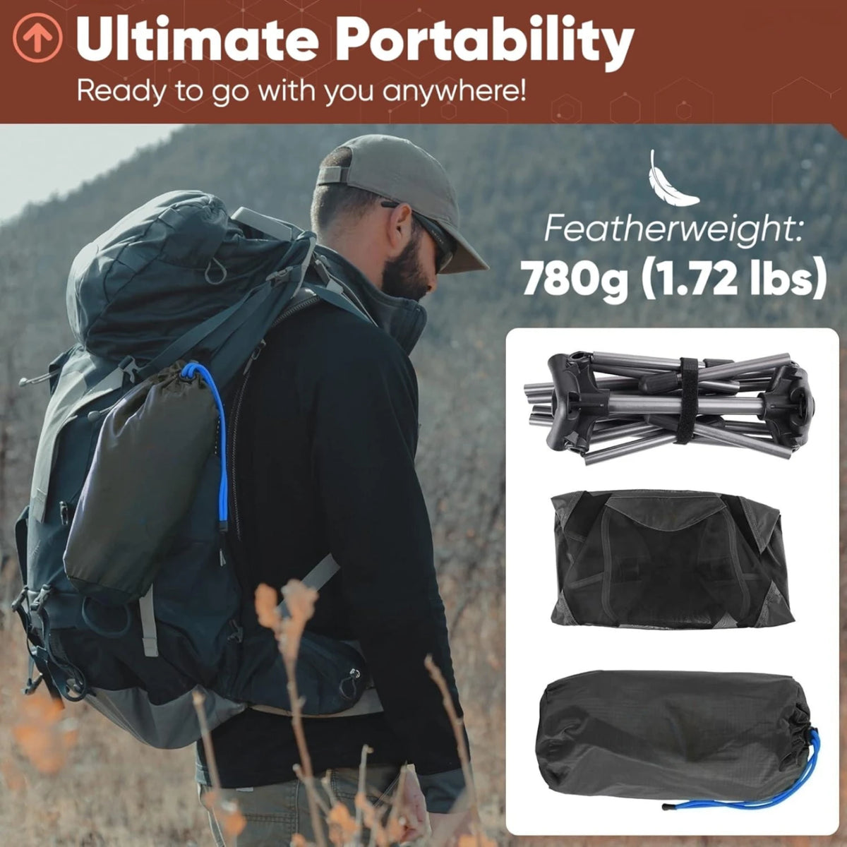 WESTTUNE Ultralight Camping Chair - 780g Aluminum Alloy Mesh Chair for Hiking, Backpacking & Travel